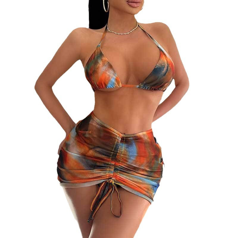 Damen Bikini-Set mit verstellbaren Trägern und gerafftem Rock W&W