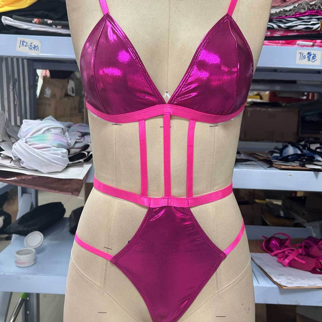 Damen Verführerischer Latex-Badeanzug mit transparenten Akzenten W&W