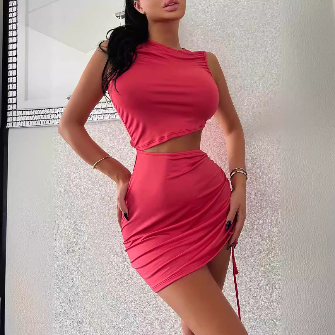 Damen zwei-teiliges Cropped Top und Minirock Set W&W