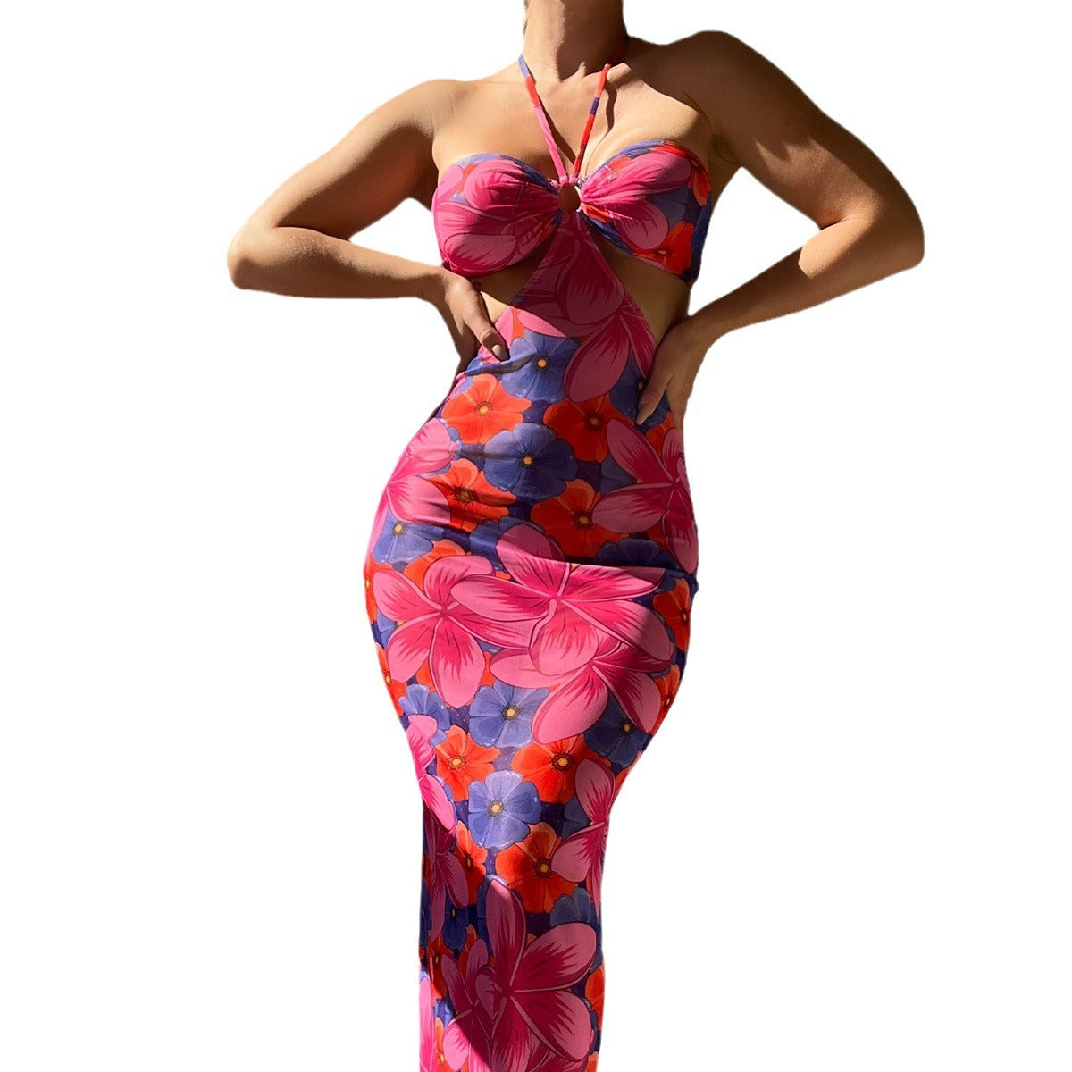 Damen Maxikleid mit raffinierten Cut-Outs und floralem Design W&W