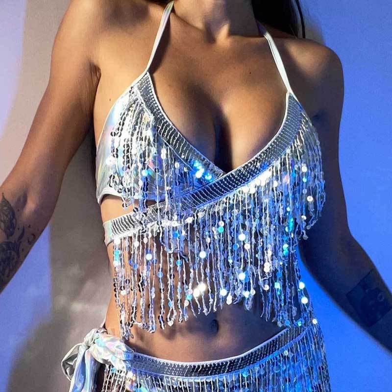Damen Funkelndes Fransen-Bikini-Oberteil W&W