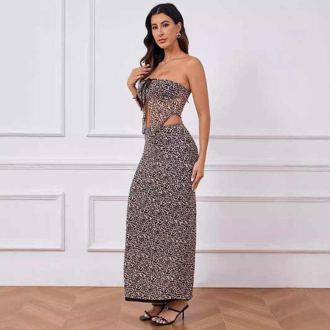 Damen Elegantes Maxikleid mit Cut-Outs und Tierdruck W&W