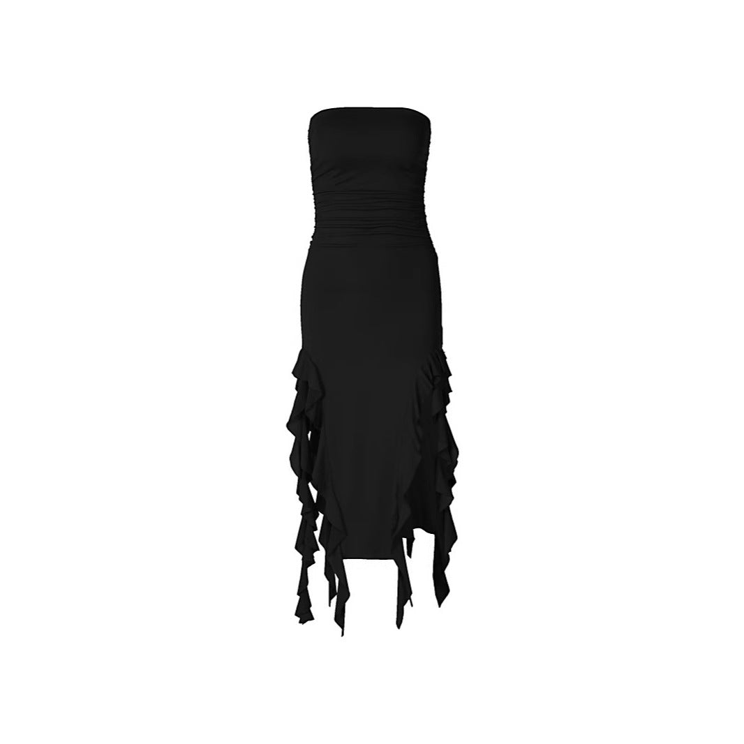 Damen elegantes Strandkleid mit asymmetrischem Saum und Rüschen W&W
