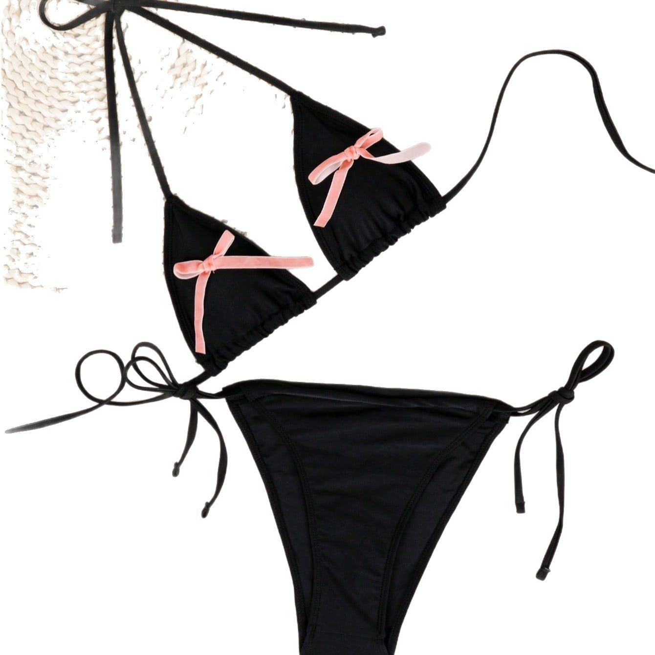 Damen Triangel-Bikini mit verspielten Schleifendetails W&W