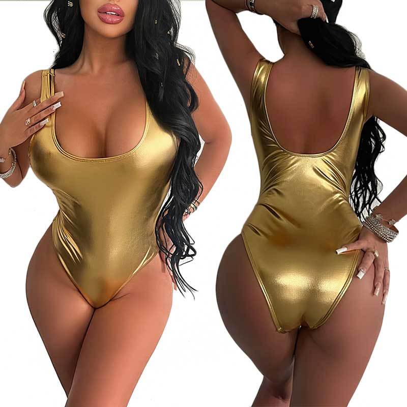 Damen Glänzender Body mit tiefem Ausschnitt W&W