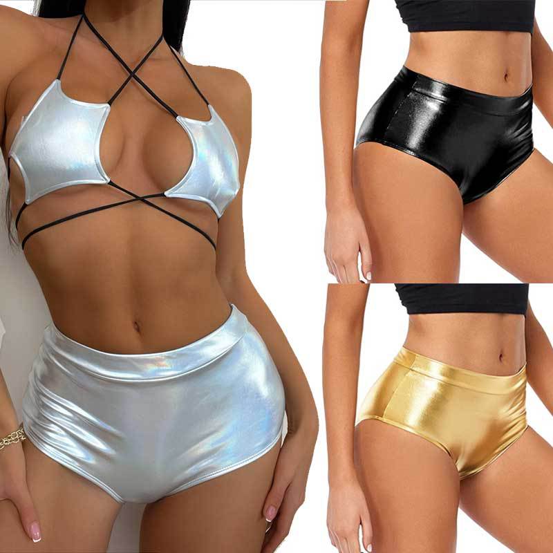 Damen Hochgeschnittene Glanz Bikinihose W&W