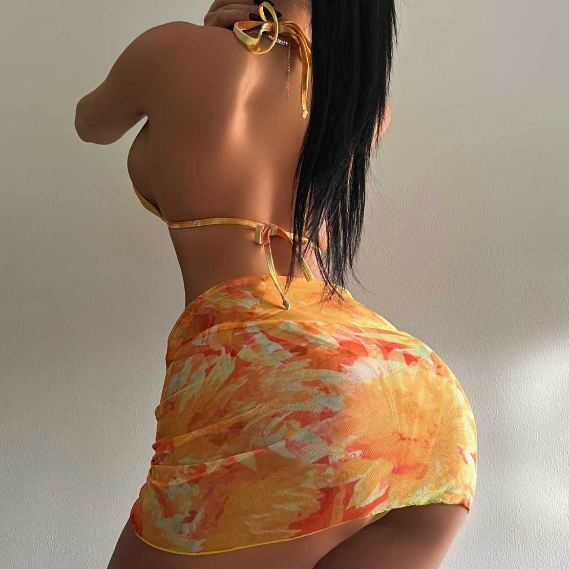 Damen Bikini-Set mit verstellbaren Trägern und gerafftem Rock W&W