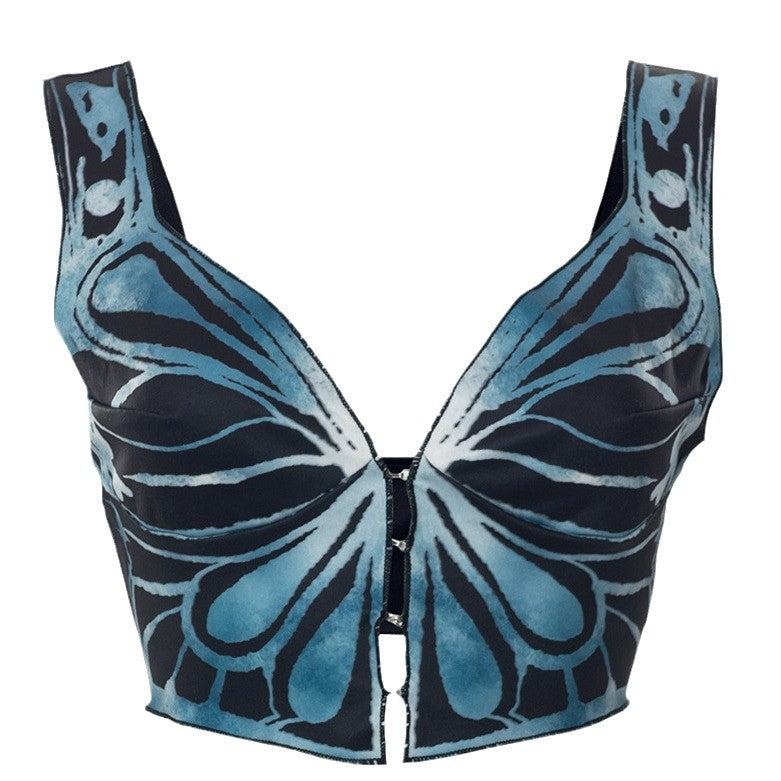 Damen Crop Top mit kunstvollem Schmetterlingsmuster W&W