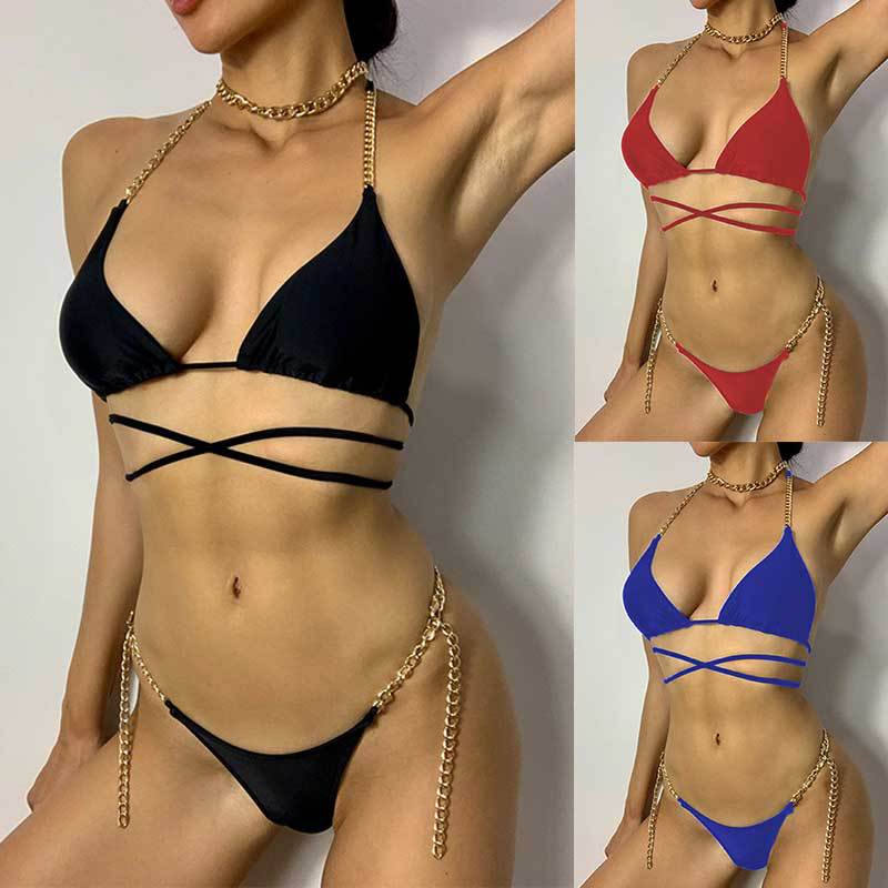 Damen Triangel-Bikini mit verstellbaren Ketten-Details W&W