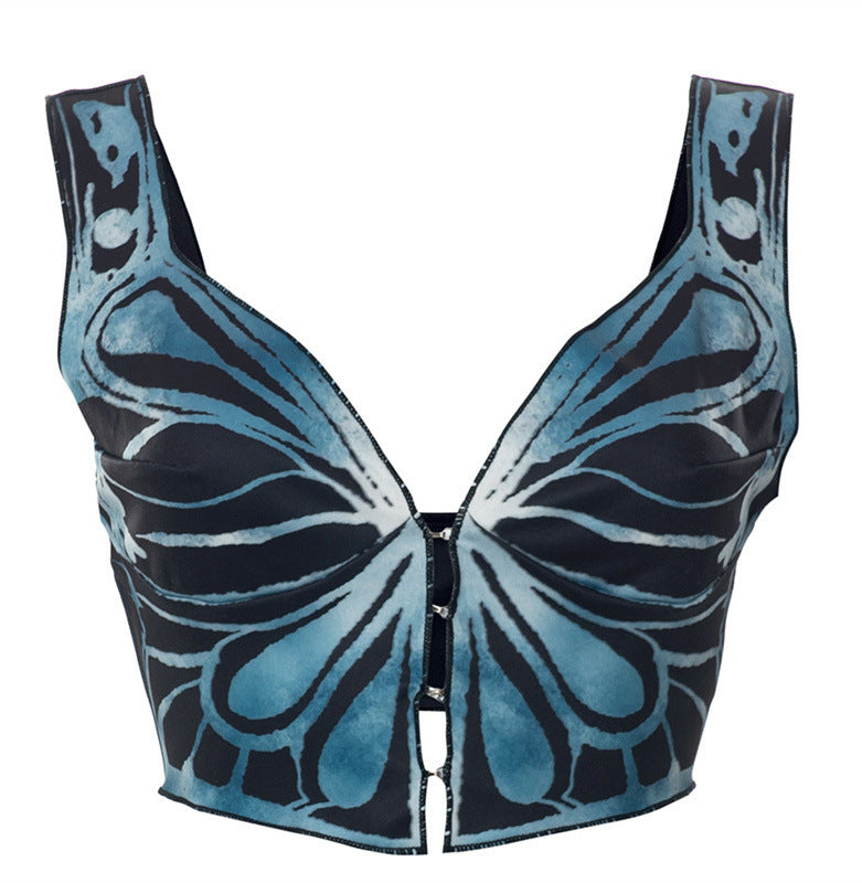 Damen Crop Top mit kunstvollem Schmetterlingsmuster W&W