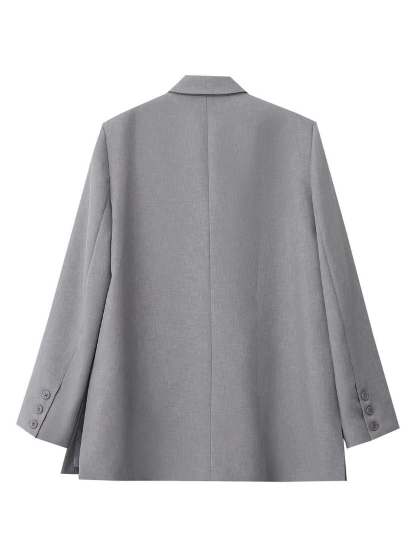 Produktbillede af grå blazer, frontvisning.