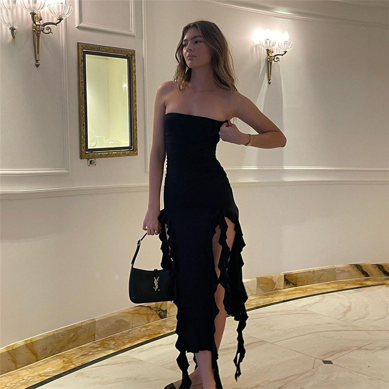 Damen elegantes Strandkleid mit asymmetrischem Saum und Rüschen W&W